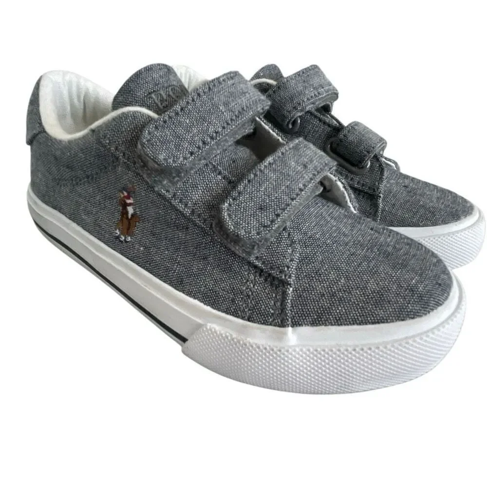 NWOT Polo Ralph Lauren Easten EZ Grey Chambray / Multi Pony Player Shoes Size 8.
